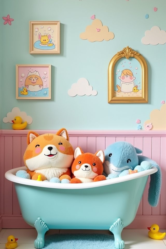 whimsical animal themed bathroom artwork