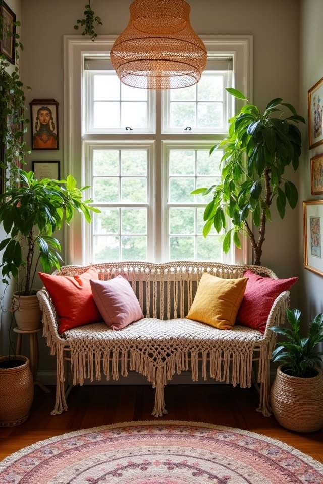 whimsical bohemian macrame bench