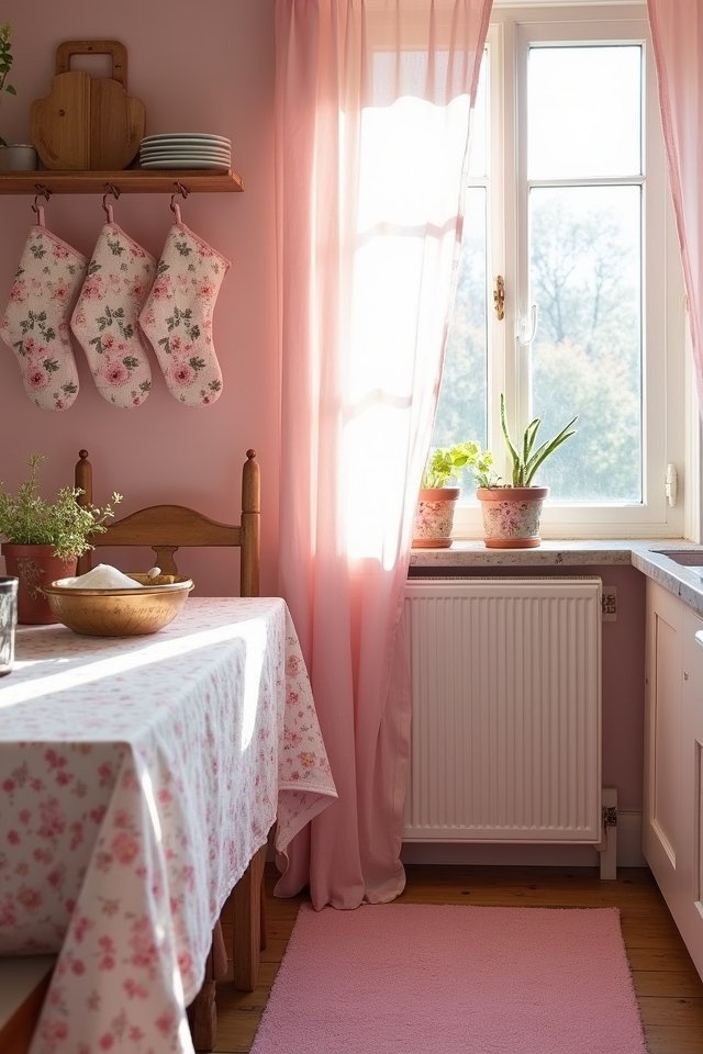 whimsical pink kitchen textiles