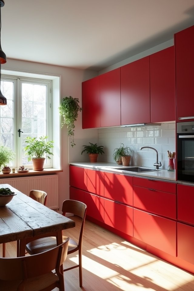 whimsical scandinavian red cabinets