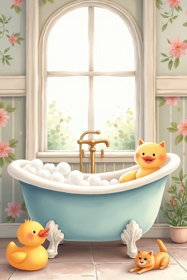 whimsical watercolor bathroom art