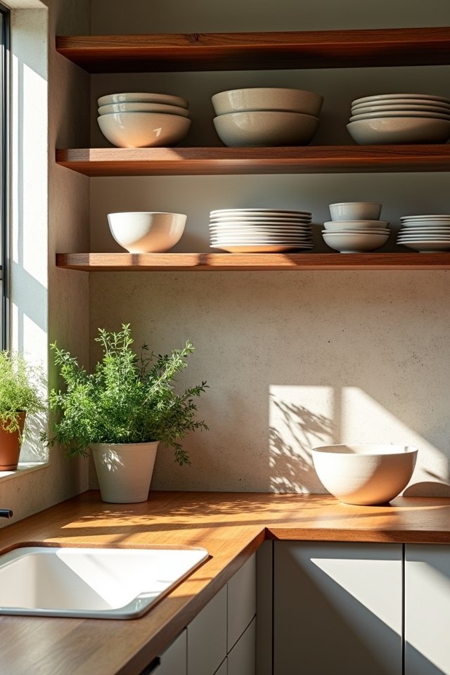 wood accents for open shelving