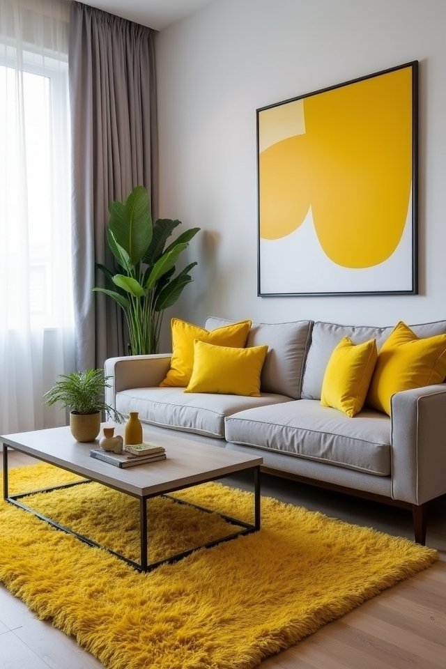 yellow artwork brightens decor